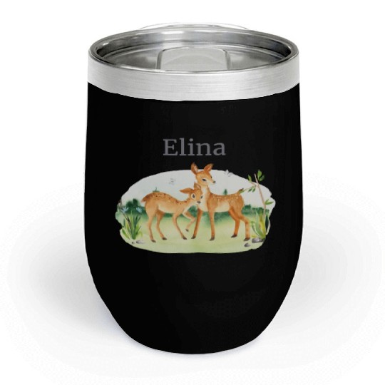 Forest Animal Deer Flowers Name Elina Chill Wine Tumblers
