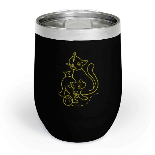 Cat And Dog Yellow Chill Wine Tumblers