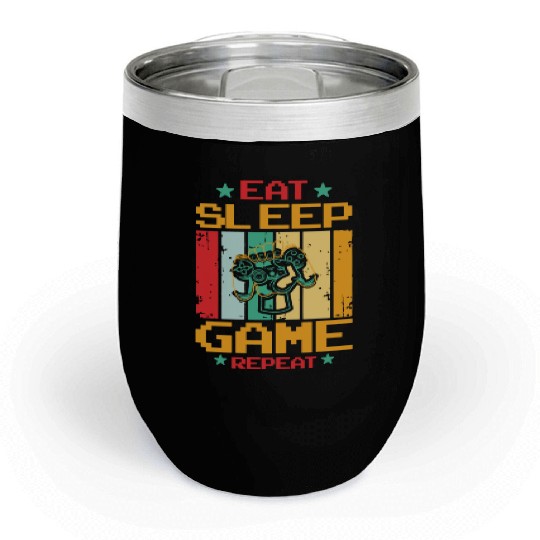 Eat Sleep Game Repeat | Video Game Console Gaming Chill Wine Tumblers
