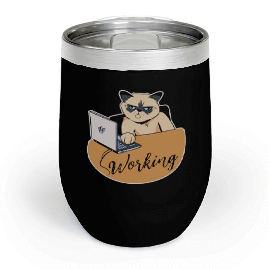 Working Cat Busy Cat Owner Professional Worker Chill Wine Tumblers
