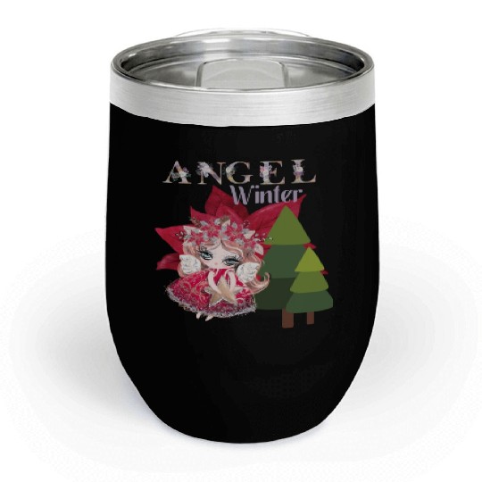 Winter Angel Christmas Tree Poinsettia Chill Wine Tumblers