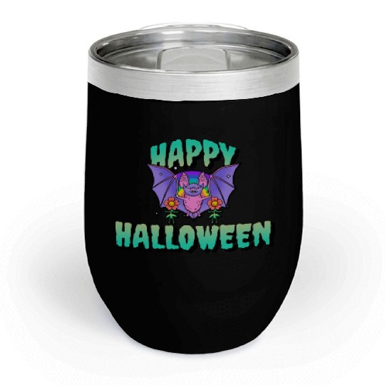 Happy Halloween bat flowers colorful children gift Chill Wine Tumblers