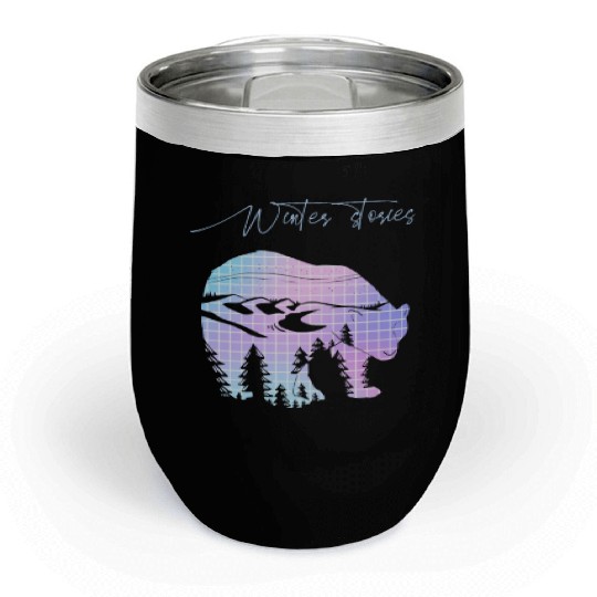 Winter stories Bear Trees Pastel Rainbow Chill Wine Tumblers