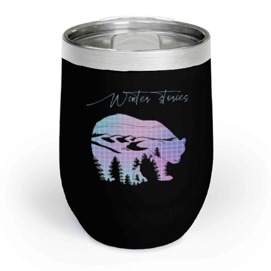 Winter stories Bear Trees Pastel Rainbow Chill Wine Tumblers
