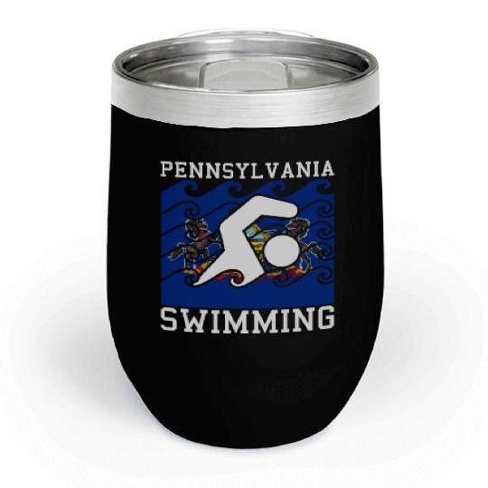 Pennsylvania Flag Swimming Team Swim Swimmer US St Chill Wine Tumblers