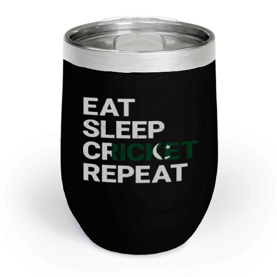 Eat Sleep Cricket Repeat PK Flag Sports Gift Chill Wine Tumblers