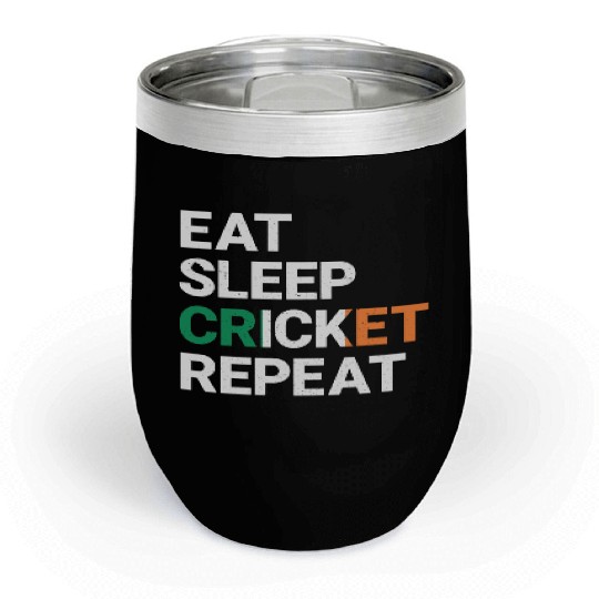 Eat Sleep Cricket Repeat Ireland Flag Sports Gift Chill Wine Tumblers