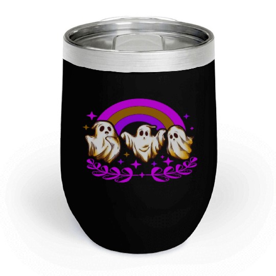 Halloween Chill Wine Tumblers, Ghost Rainbow Horror Spooky
