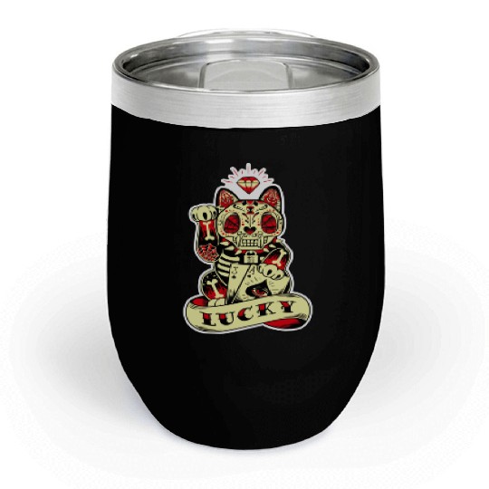 lucky cat Skull Candy Chill Wine Tumblers