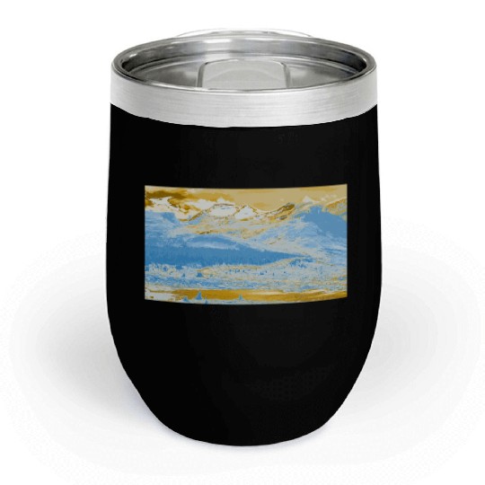 Golden Blue Mountain Lake Chill Wine Tumblers