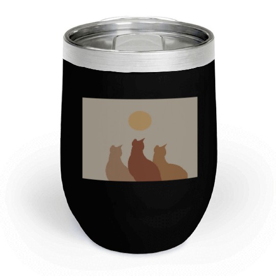 Abstract Boho Cats Relaxed Aesthetic Beige Minimal Chill Wine Tumblers