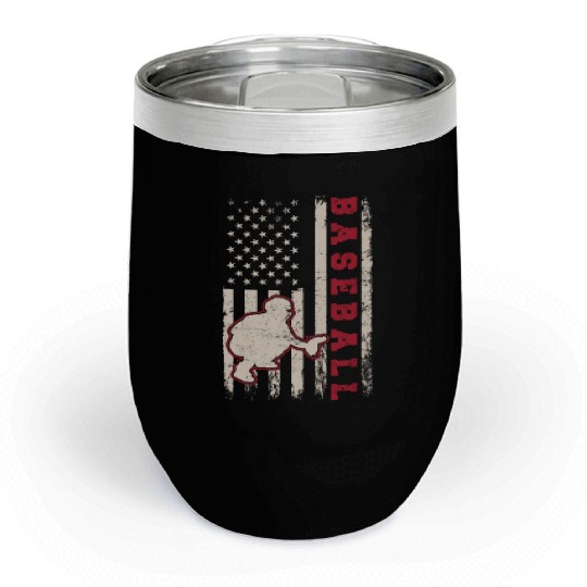 Baseball Catcher USA Flag Patriotic American Flag Chill Wine Tumblers