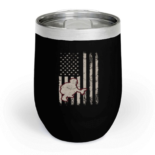 Baseball Catcher USA Flag Patriotic American Flag Chill Wine Tumblers