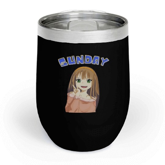 Cute Anime Girl Peace Sunday Days of the Week Chill Wine Tumblers