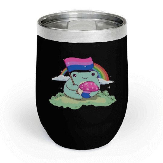 Bisexual Pride Bi Kawaii Frog Mushroom Bisexual Fl Chill Wine Tumblers