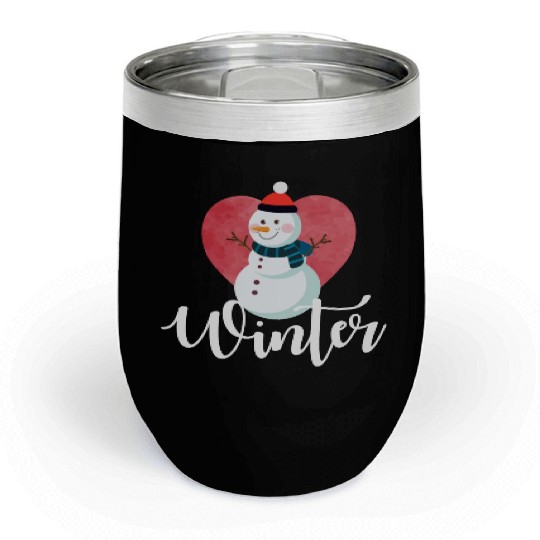 I Love Winter, Snow, Cold And Snowman Chill Wine Tumblers