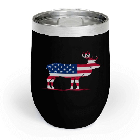 Patriotic US Flag Colored Moose Reindeer Elch Chill Wine Tumblers