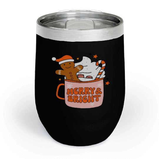 Retro Groovy Merry & Bright Gingerbread Christmas Chill Wine Tumblers