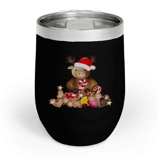 cute reindeer for christmas with santa hat Chill Wine Tumblers