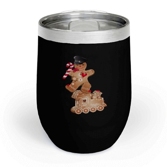 Gingerbread man as engine driver on the locomotive Chill Wine Tumblers