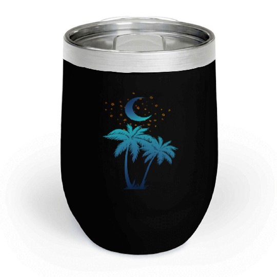 Palm Tree and the Moon Under the Stars, Nature Gif Chill Wine Tumblers