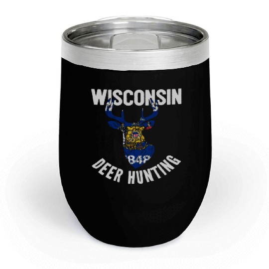 Wisconsin Deer Hunting Buck Stag Hunter Chill Wine Tumblers