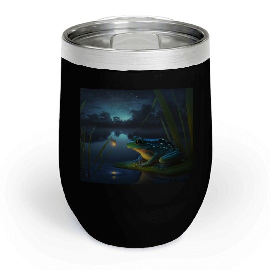 Frog and Firefly Friends on the Pond at Night Chill Wine Tumblers