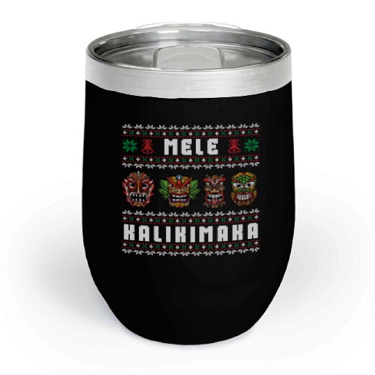 Mele Kalikimaka Hawaii Tiki Funny Ugly Christmas Chill Wine Tumblers