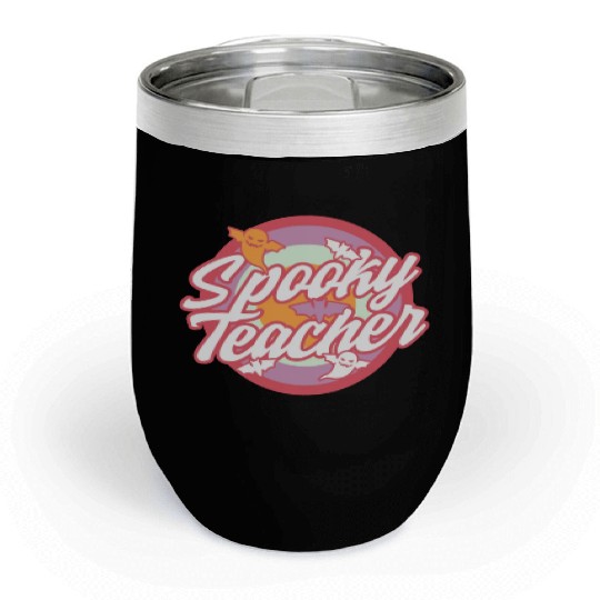 Halloween Teacher Chill Wine Tumblers, Spooky Teacher Ghost Bat