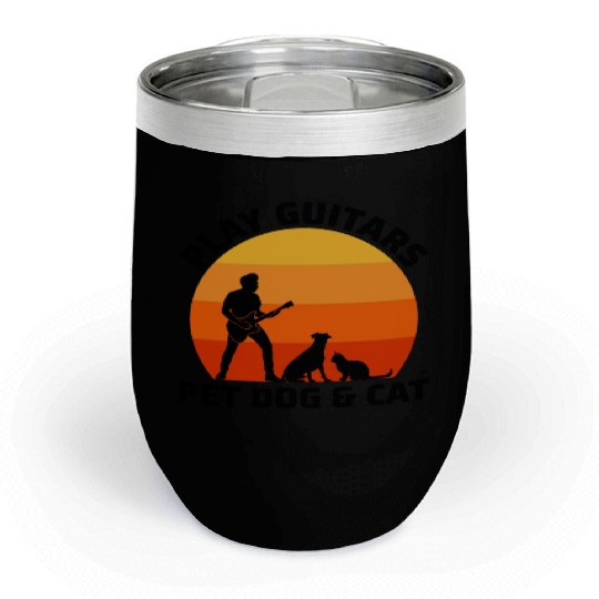 Bass Guitar Player Musician Bassist Cat Dog Animal Chill Wine Tumblers