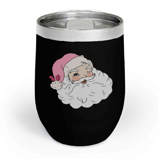Retro Vintage Pink Santa Claus Chill Wine Tumblers