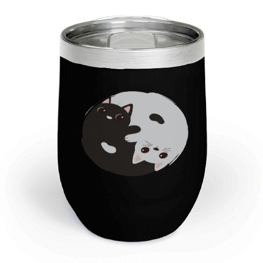 ying yang cat Chill Wine Tumblers
