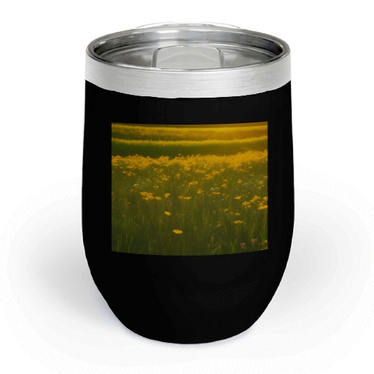 Lovely Yellow Flowers and Green Grass Chill Wine Tumblers