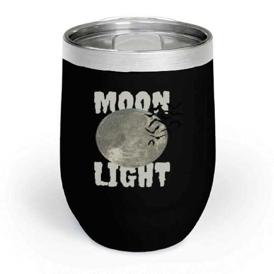 Dark Green Illustrated Moon Light Bat Chill Wine Tumblers