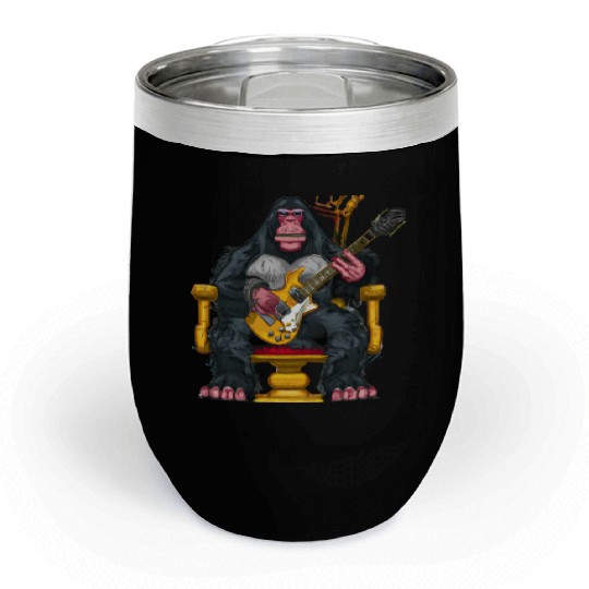 Ape sitting on a throne hold an electric guitar Chill Wine Tumblers