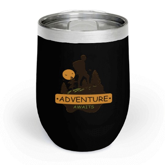 Adventure awaits print brown Chill Wine Tumblers