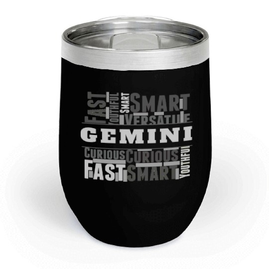 Gemini Zodiac Star Sign Word Cloud Square Monochro Chill Wine Tumblers