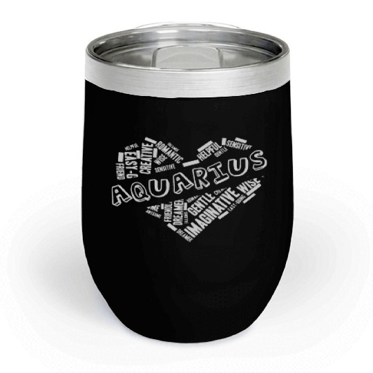 Aquarius Heart Word Cloud Doodle Astrology Zodiac Chill Wine Tumblers