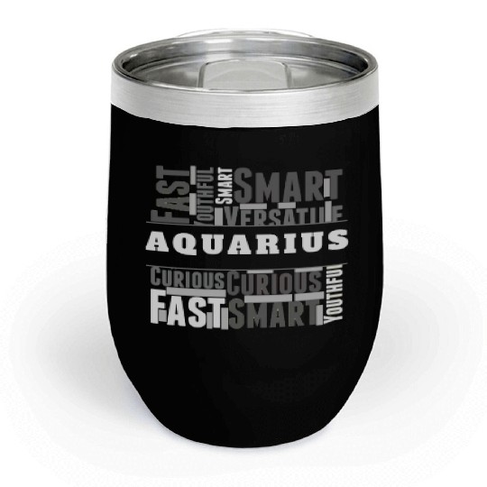Aquarius Zodiac Star Sign Word Cloud Square Monoch Chill Wine Tumblers