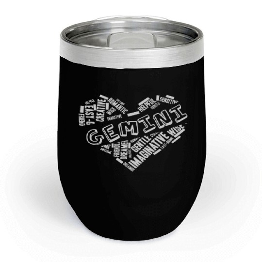 Gemini Heart Word Cloud Doodle Astrology Zodiac St Chill Wine Tumblers