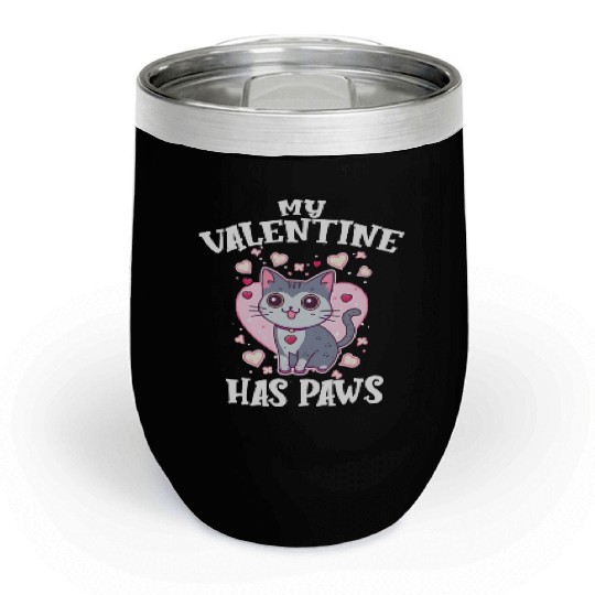 My Valentine Has Paws Valentine's Day Cute Cat Chill Wine Tumblers