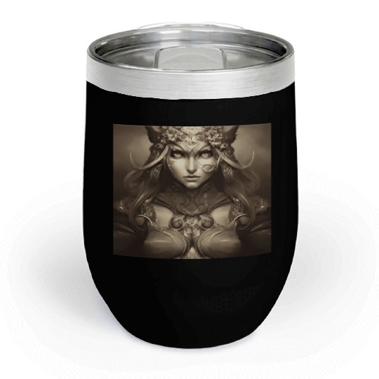 Warrior princess wearing gothic plate dark fantasy Chill Wine Tumblers