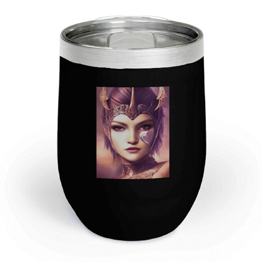 Warrior princess wearing gothic plate dark fantasy Chill Wine Tumblers