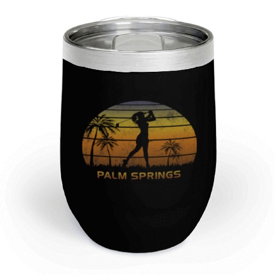 Retro Palm Springs Women's Golf Golfing Fan Chill Wine Tumblers