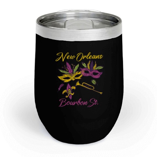 French New Orleans Mardi Gras Souvenir Bourbon Str Chill Wine Tumblers