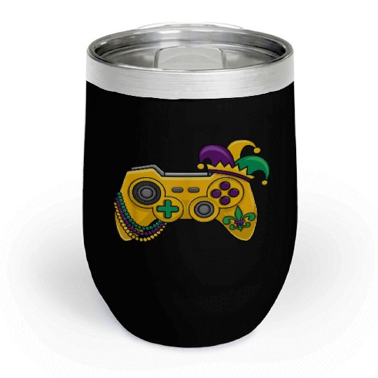 Mardi Gras Video Game Controller Jester Hat Kids B Chill Wine Tumblers