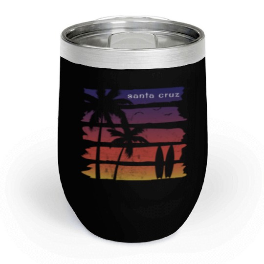 Cool Santa Cruz California Surfing Fan Beach Palm Chill Wine Tumblers
