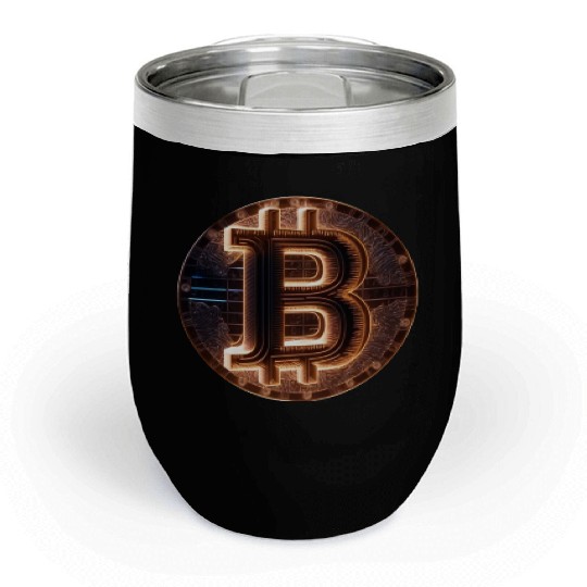 Bitcoin Gold logo Fire futuristic neon light Chill Wine Tumblers