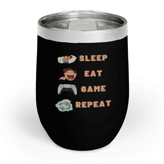 sleep eat game repeat PlayStation Chill Wine Tumblers