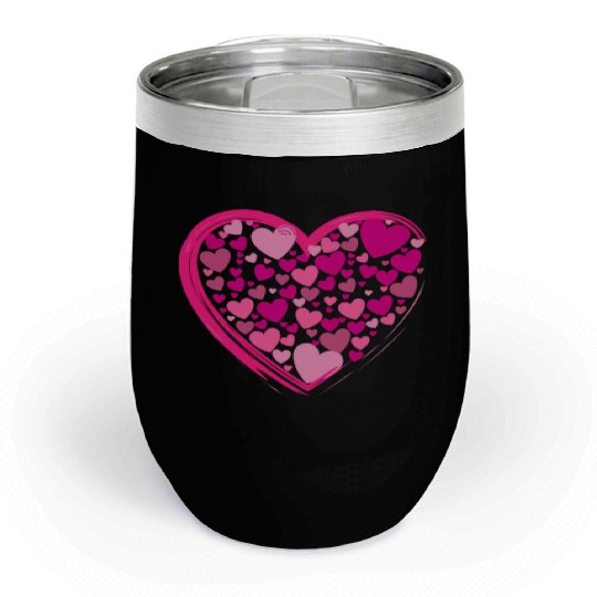 Cute Pink and Lilac Hearts in a Big Pink Heart Chill Wine Tumblers
